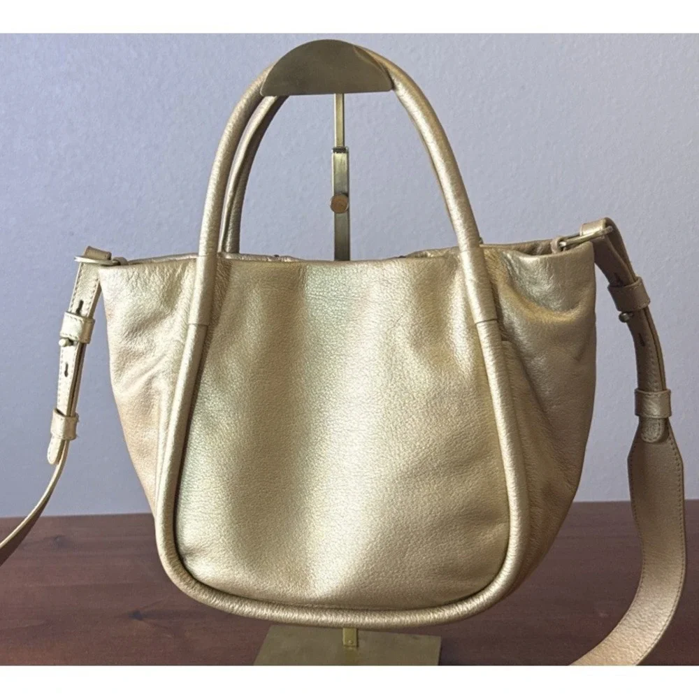 Hobo Margot Pebbled Metallic Dusty Gold Leather Satchel Crossbody $298
